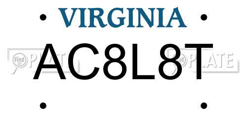 AC8L8T Virginia License Plate