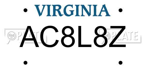 AC8L8Z Virginia License Plate
