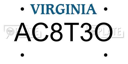 AC8T3O Virginia License Plate