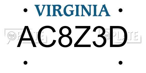 AC8Z3D Virginia License Plate