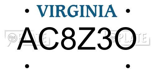 AC8Z3O Virginia License Plate