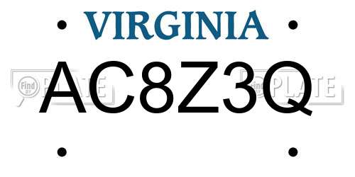 AC8Z3Q Virginia License Plate