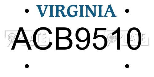 ACB9510 Virginia License Plate