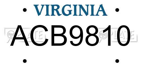 ACB9810 Virginia License Plate