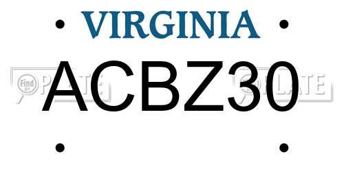 ACBZ30 Virginia License Plate
