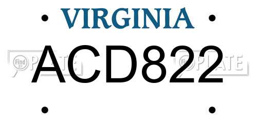 ACD822 Virginia License Plate