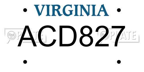 ACD827 Virginia License Plate