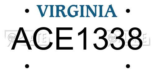 ACE1338 Virginia License Plate