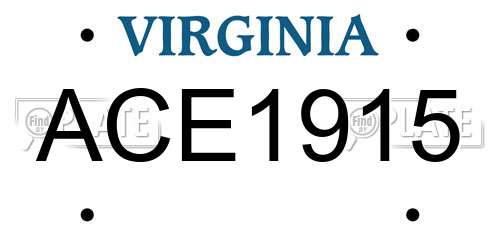 ACE1915 Virginia License Plate