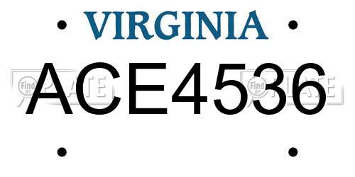 ACE4536 Virginia License Plate