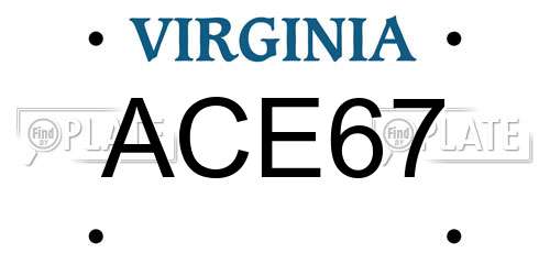 ACE67 Virginia License Plate