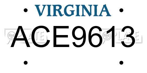 ACE9613 Virginia License Plate