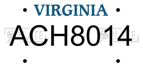 ACH8014 Virginia License Plate