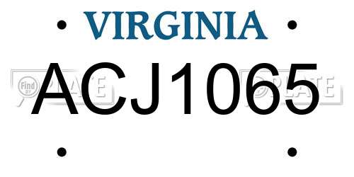 ACJ1065 Virginia License Plate