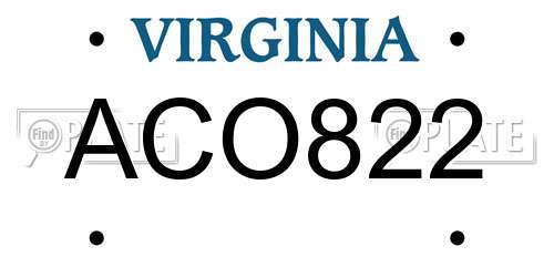 ACO822 Virginia License Plate
