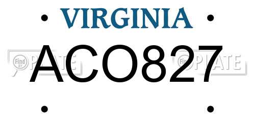 ACO827 Virginia License Plate