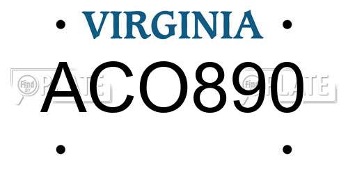 ACO890 Virginia License Plate