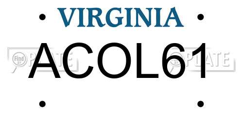ACOL61 Virginia License Plate