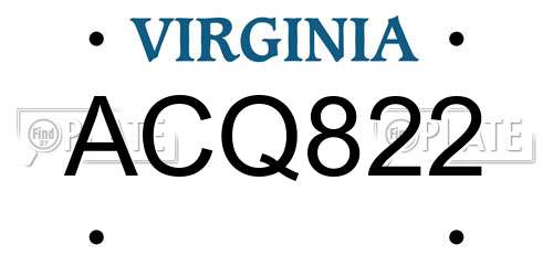ACQ822 Virginia License Plate