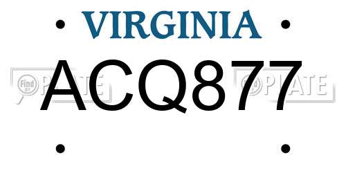 ACQ877 Virginia License Plate
