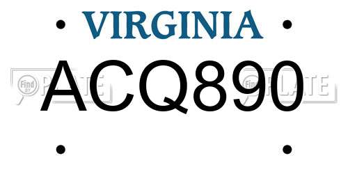 ACQ890 Virginia License Plate