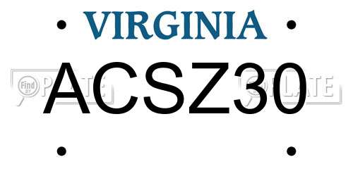 ACSZ30 Virginia License Plate