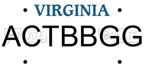 ACTBBGG Virginia License Plate