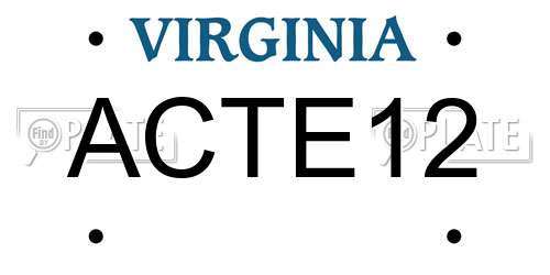 ACTE12 Virginia License Plate