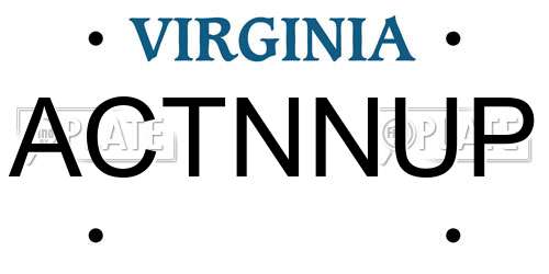 ACTNNUP Virginia License Plate
