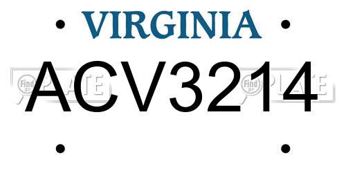 ACV3214 Virginia License Plate