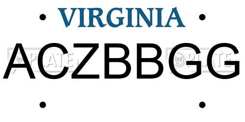 ACZBBGG Virginia License Plate