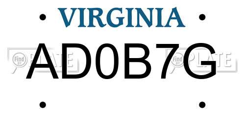 AD0B7G Virginia License Plate