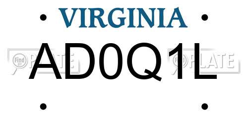 AD0Q1L Virginia License Plate