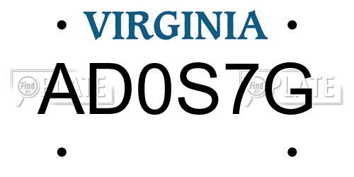 AD0S7G Virginia License Plate