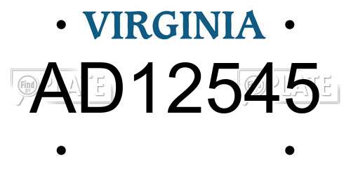AD12545 Virginia License Plate