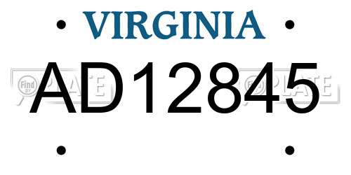 AD12845 Virginia License Plate