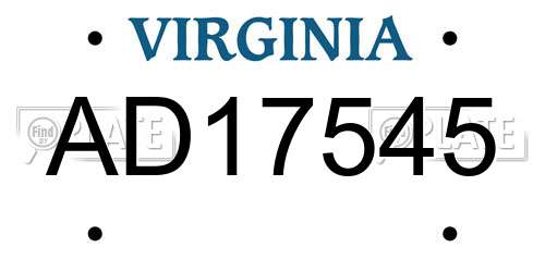 AD17545 Virginia License Plate