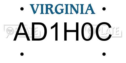 AD1H0C Virginia License Plate
