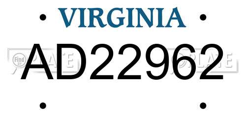 AD22962 Virginia License Plate