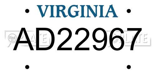 AD22967 Virginia License Plate