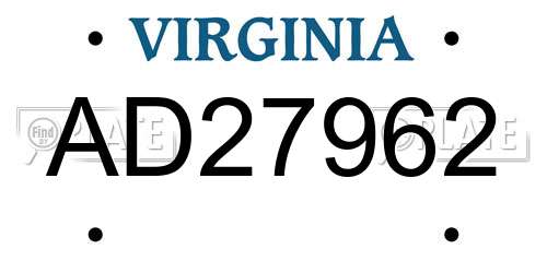 AD27962 Virginia License Plate