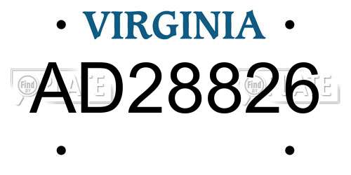 AD28826 Virginia License Plate