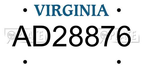 AD28876 Virginia License Plate