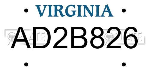 AD2B826 Virginia License Plate