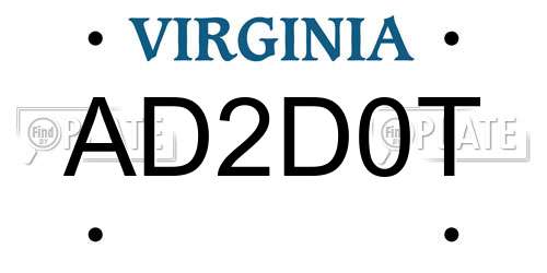 AD2D0T Virginia License Plate