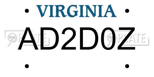 AD2D0Z Virginia License Plate