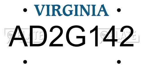 AD2G142 Virginia License Plate