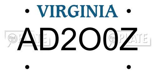 AD2O0Z Virginia License Plate