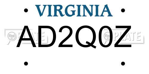 AD2Q0Z Virginia License Plate