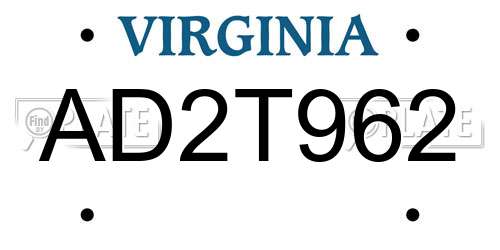 AD2T962 Virginia License Plate